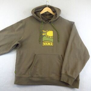 Vans Hoodie Mens L Green-Brown Graphic Sun Logo Pullover Sweatshirt Surf Skate